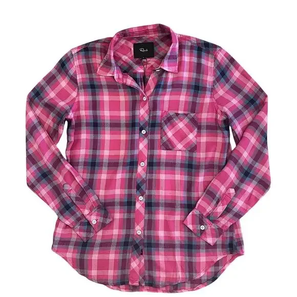 NWT Rails Womens Hunter Button Up Shirt S Magenta Stone Blue Plaid $188 Cabin - Picture 11 of 15